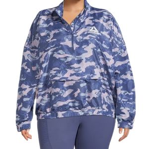 Reebok Jacket Pullover Qtr Zip Purple Camo Pocket Mesh Lined Logo Active Wear